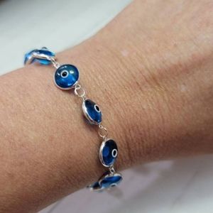 Sterling silver Evil Eye Link Bracelet 7 inch